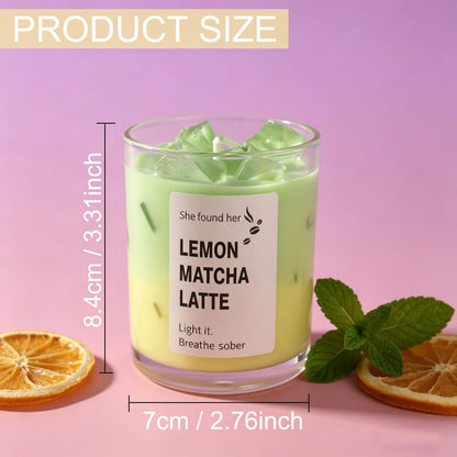 SRCVYLT Coffee Candles Glass Cup Made of Soy Wax, Jelly Candles Gifts for Women Men Coffee Lovers Room Decor (Lemon Macha)