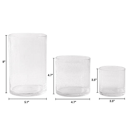 NITIME Hurricane Candle Holder Set of 3 Clear Candle Holders for Pillar Candles, Seeded Bubbles Glass Candle Holder for table centerpiece, Glass Cylinder Vases for Home, Patio and Wedding 8"4.7"3.5"H