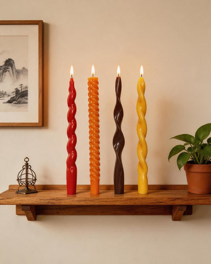 10 Inch Spiral Taper Candles Fall Tapered Candle Smokeless Unscented Candlestick Long Slow Burning 8 Hours Tall Sticks for Christmas Wedding Dinner Parties-4Pack