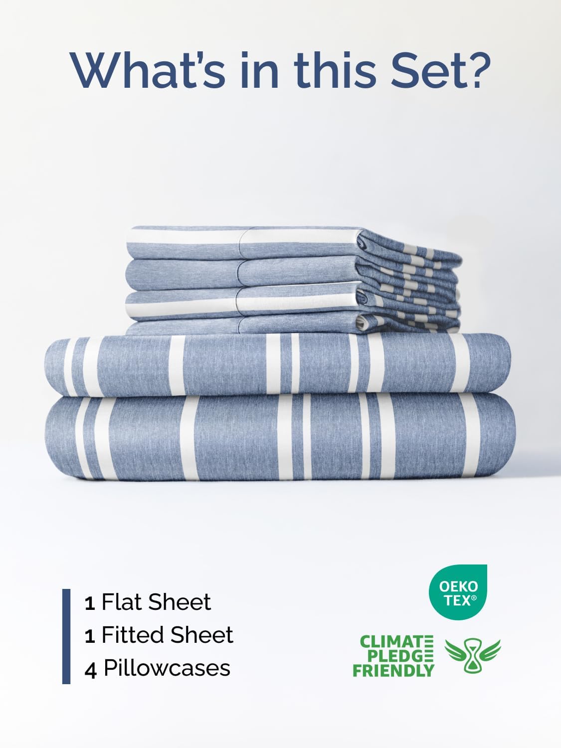 Skiennix Extra Deep King Sheet Set - 6 Piece Cooling Bedding - Soft, Wrinkle-Free Blue Stripes