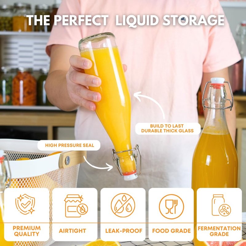 FastRack Swing Top Glass Bottles |8.5 oz – Pack of 6 | Clear, Flip Top Glass Bottles for Home Brewing, Carbonated Drinks, Kombucha, Fermentation, Water | Food Grade – ECO Friendly