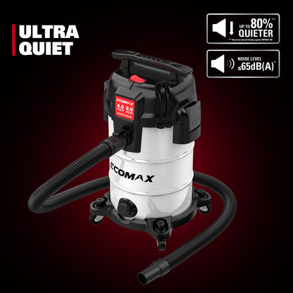 ECOMAX 8 Gallon Ultra-Quiet Shop Vacuum Wet and Dry, Stainless Steel Shop Vac with 80% Noise Reduction, 3X Longer Motor Life, 4 Peak HP Suction, Complete Accessory Kit for Garage, Workshop & Home