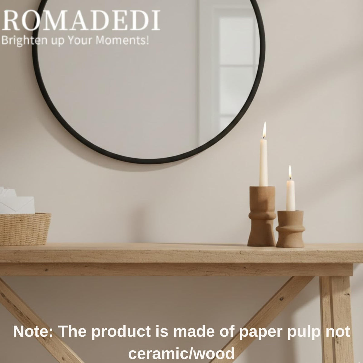 Romadedi Candlestick Holders Boho Decor: Taper Candle Holders Paper Mache for Living Room Modern Decorations Candle Stick Dining Table Centerpiece Fireplace Home Decoration Brown