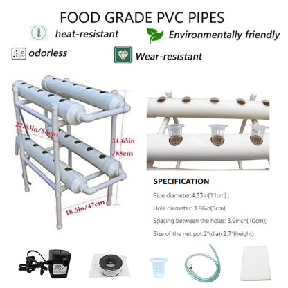 INTBUYING Hydroponic Growing System 20 Holes 4 Pipes 2 Layer Plant Site Grow Kit Hydroponic Gardending System with 110V Pump Extra-Lage Planting Basket for Strawberry