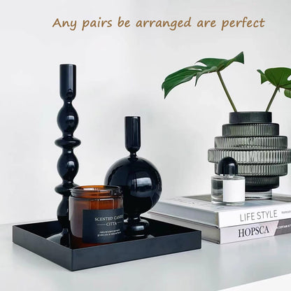 Amanman Candle Stick Candle Holder, Glass Candle Holders for Table Centerpiece, Modern Style Black Candle Holder Mixed 4pcs