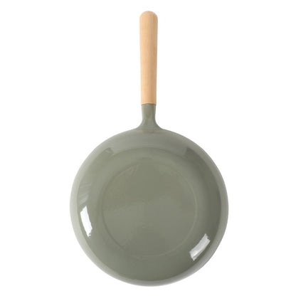 Sur La Table Kitchen Essential Main Canteen 9.5" Pre-Seasoned Cast Iron Skillet w/Wood Handle, Natural Nonstick Lightweight Frying Pan for Searing, Sautéing & Everyday Cooking - Juniper Green