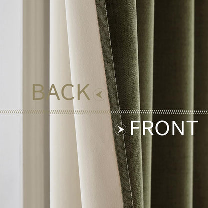 MIULEE Blackout Curtains - 100% Thermal Insulated Linen Texture Drapes | Light Olive Green, 52x63 Inch (2 Panels)