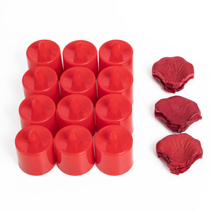 LANKER 12 Pack Red Flameless Led Tea Lights Candles, Flickering Long Lasting Battery Operated Electronic Fake Candles, Decorations for Wedding, Halloween and Festival Celebration (Red)