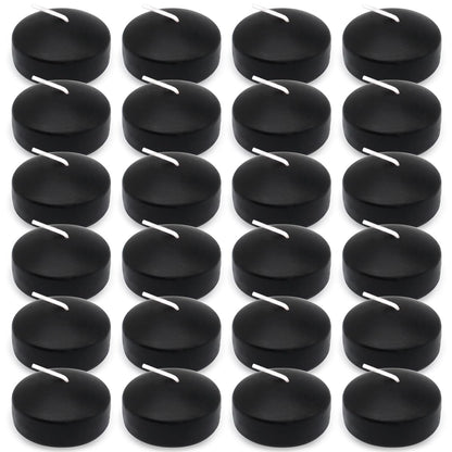 6 Hour Black Floating Candles, Unscented Small 2 Inch Dripless Pool Water Wax Candles for Cylinder Vase, Centerpiece at Wedding, Party, Pool, Holiday, Halloween, 24 Packs