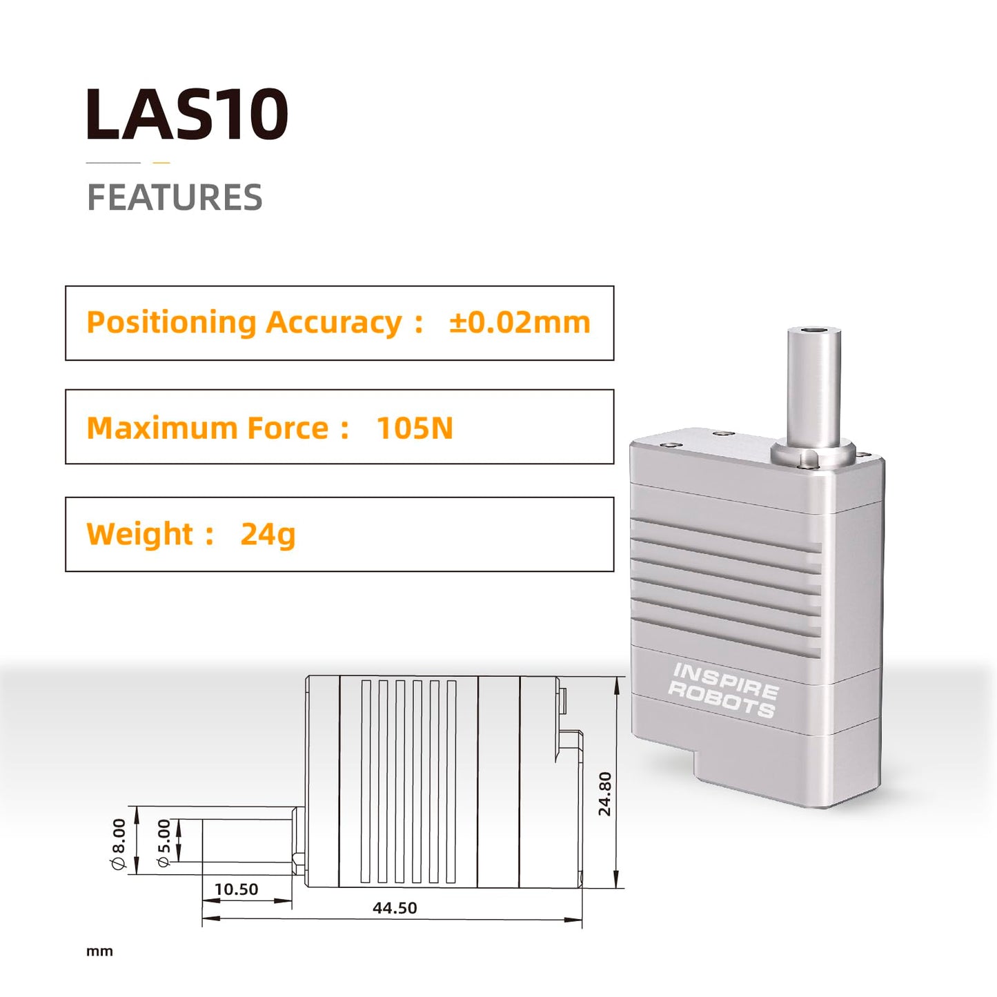 INSPIRE ROBOTS LAS High Precision Micro Linear Servo Actuator,Stroke 10mm,Force 12.6lbs(56N), Drive&Control Integrated| for Robotics,Industrial Automation,Biomedical Instrument,Education|LAS10-031D