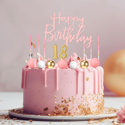 Yerliker 34 Pcs Happy Birthday Cake Toppers Decorations Birthday Candles DIY Cake Decor for Men Women Wedding Anniversary(Pink)