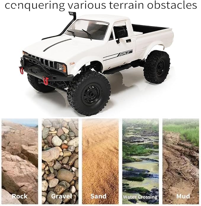GoolRC RC Truck WPL C24-1 RC Crawler 1/16 Scale Remote Control Car 4WD All Terrain Off Road Pickup Truck 2.4GHz RC Climbing Car with LED Light 2 Batteries for Adults (White)