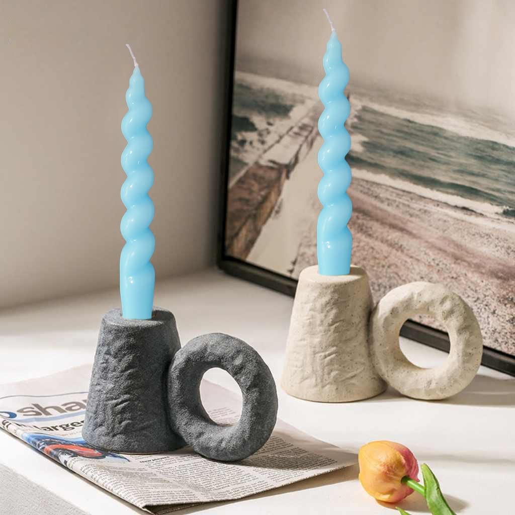 Blue Candle Sticks Spiral Taper Candles Twisted Candlestick Unscented Long Candlesticks Smokeless Tapered Candles for Home Wedding Party Dinner Home Decoration