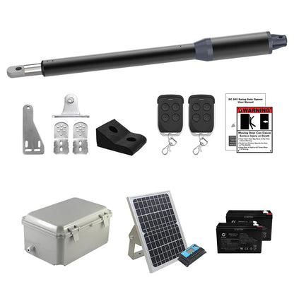 Gyxel C01-L Solar Gate Opener Kit with Batteries & Solar Panel for Single Swing Gate Up to 14ft Long or 440lb, Automatic Gate Openers for Driveway Single Swing Gate with Long-Range Gate Opener Remote