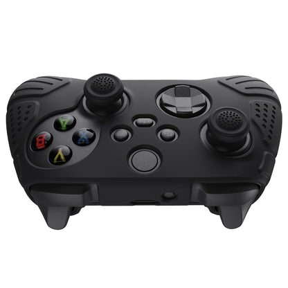 eXtremeRate PlayVital Guardian Edition Black Ergonomic Soft Anti-slip Controller Silicone Case Cover for Xbox Series X/S, Rubber Protector Skins with Joystick Caps for Xbox Core Wireless Controller