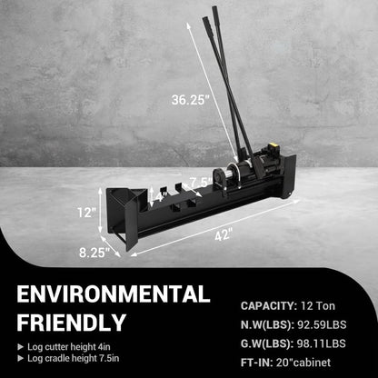 EliteEdge 12 Ton Manual Hydraulic Log Splitter, Heavy Duty Horizontal Firewood Splitter with Steel Frame & Transport Wheels for Farm, Backyard & Homestead