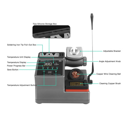 A9PRO Soldering Station 120W Handle Control Temperature 212°F-842°F Solder Station Soldering Iron with C210 Handle and 3 Soldering Tips