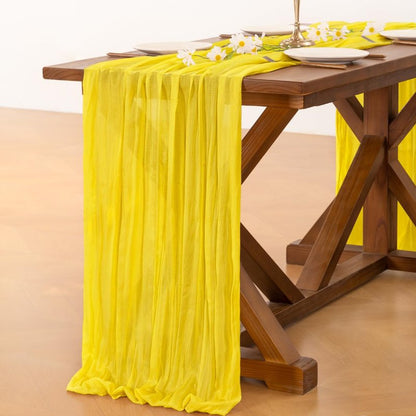 Socomi 6pcs Yellow Cheesecloth Table Runner Boho Rustic Gauze 120 inch 10FT Cheese Cloth Runner for Wedding Party Baby Shower Birthday Home Decor