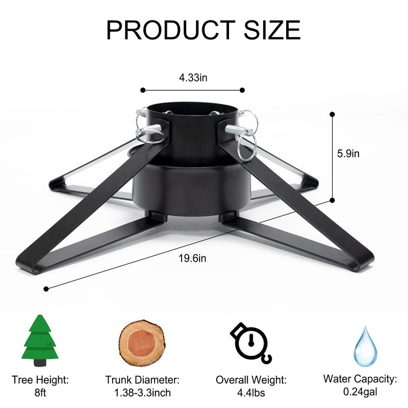 Christmas Tree Stand for Live Tree, Adjustable Metal Tree Holder for Real Christmas Tree Fits up to 8 Ft, Heavy Duty Christmas Tree Stand Base for Xmas Tree Decoration 1.38 to 3.3 inch Trunk Diameter