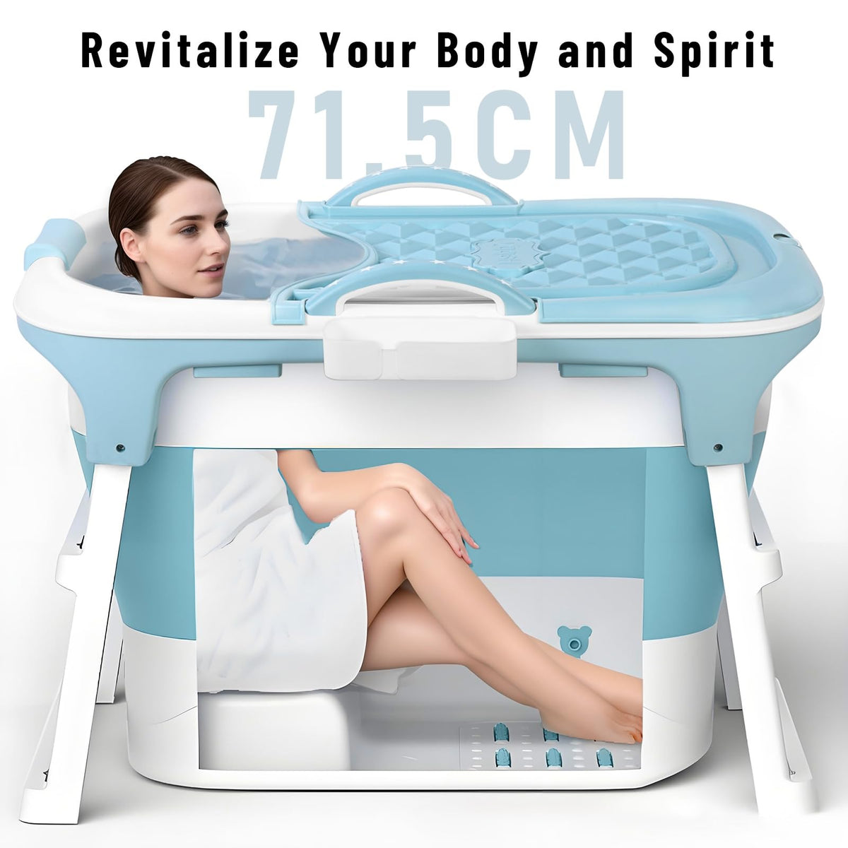 41 Inch Foldable Bathtub for Adults, Large Portable Tub for Shower, Effortless Collapsible Bathtub Adult for Spacious Bathrooms & Outdoor Use, Ideal for Ice Baths & Hot Baths (Blue, 41 Inch)