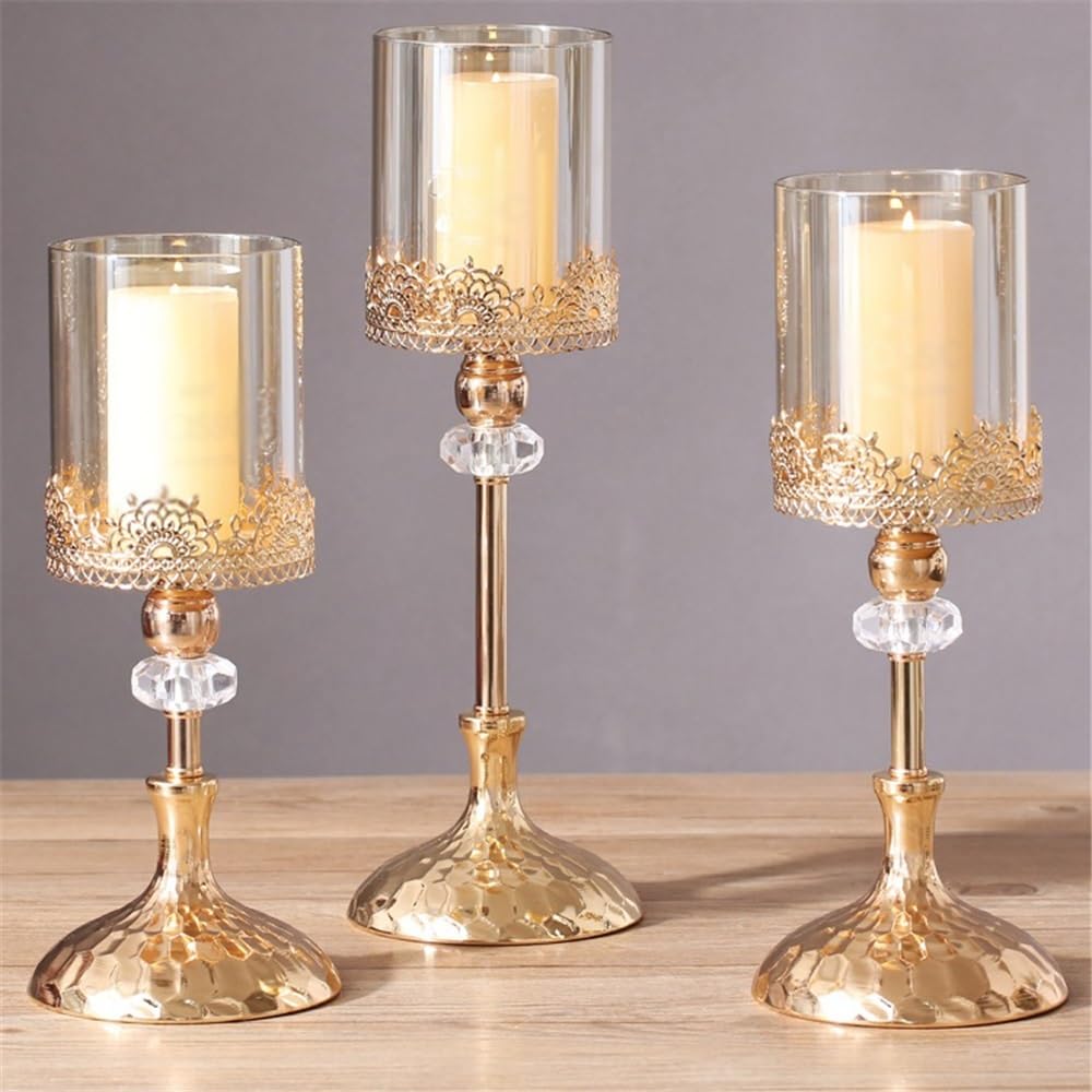 YUHUAWF Candle Holderss Golden Metal Glass Candlestick Home Dining Table Decoration Ornament Candle Holder Decorative Candlestick(Small)
