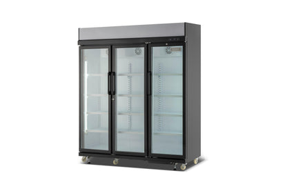 Frigidaire Commercial, 70.9" Triple Door Glass Display Refrigerator, Merchandiser Fridge, 49 Cu Ft, LED Lighting, 8 Wire Shelves, Digital Temperature Control, Self-Closing Glass Doors