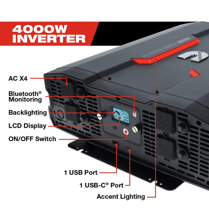 Cummins 4000 Watts Inverter Modified Sine Wave Truck Inverter 12 Volts to 110 Volts Four AC Outlets Two USB Ports (Plus Cable Kit)- CMN4000W - Inverters for Vehicles, Van Life, Camping