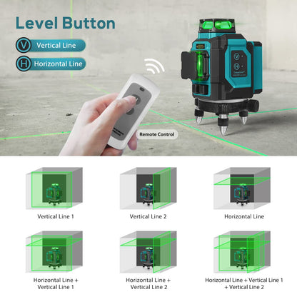 Takamine 3x360° 12 Lines Self Leveling Green Laser Level, 3D Cross Line for Construction/Picture Hanging with Removable Li-ion Battery, Remote Controller, Magnetic Rotating Stand and Hard Case