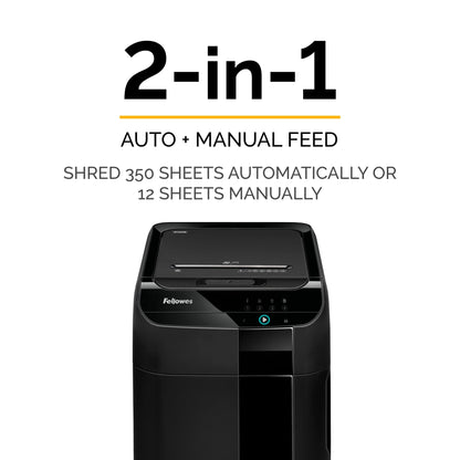 Fellowes AutoMax 350C Cross-Cut Commercial Office Auto Feed 2-in-1 Paper Shredder with 350 Sheet Capacity, Black (4694001)