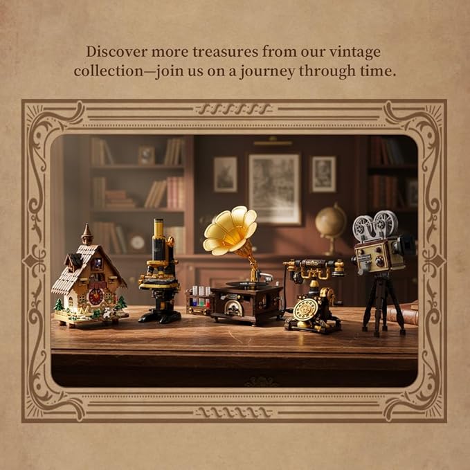 PANTASY Retro Microscope Building Kit for Adults Antique Science Instrument Model with Mechanical Design Brass Finish &amp Lab Accessories Collectible Display Brick Set
