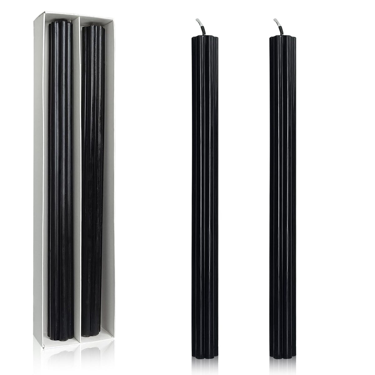 Dripless Taper Candles Unscented Black Long Taper Candles Smokeless 10 Inch Roman Column Design Dinner Candlesticks for Home Decoration Halloween Gifts(2Pcs)