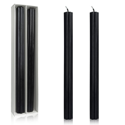 Dripless Taper Candles Unscented Black Long Taper Candles Smokeless 10 Inch Roman Column Design Dinner Candlesticks for Home Decoration Halloween Gifts(2Pcs)