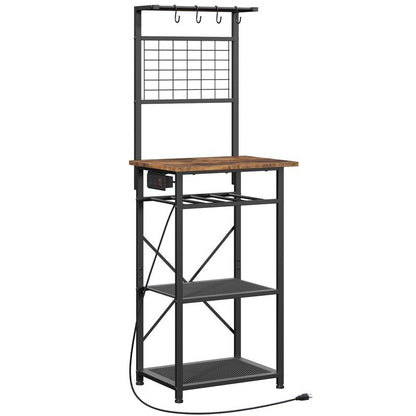 MAHANCRIS Bakers Rack with Power Outlet, Coffee Bar Station with Wine Rack, Bakers Racks for Small Spaces, Microwave Stand for Kitchen, Rustic Brown and Black BRHR23E01