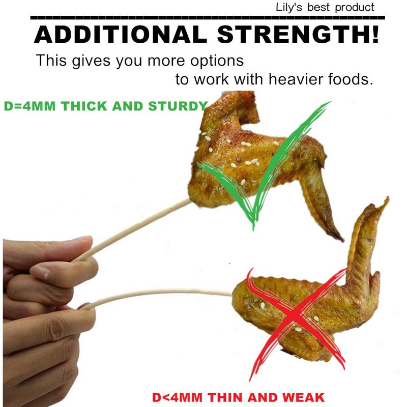 8" Natural Bamboo Skewers for BBQ，Appetiser，Fruit，Cocktail，Kabob，Chocolate Fountain，Grilling，Barbecue，Kitchen，Crafting and Party. Φ=4mm, More Size Choices 6"/10"/12"/14"/16"/17.5"/30"/36"(1000 PCS)