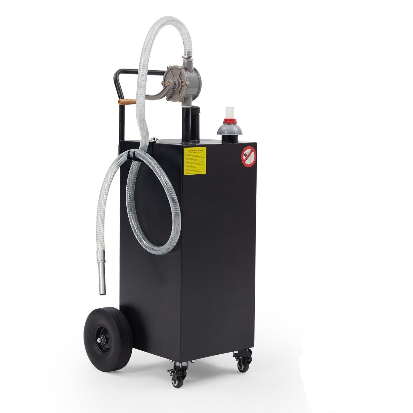 40 Gallon Fuel Transfer Tank - Portable Gas Caddy with Hand Siphon Pump & Flat-Free Wheels for Automotive Diesel Engine Oil Storage, Rolling Garage & Farm Fuel Carrier, Black
