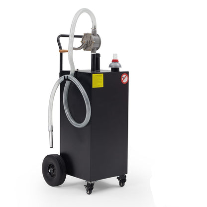 40 Gallon Fuel Transfer Tank - Portable Gas Caddy with Hand Siphon Pump & Flat-Free Wheels for Automotive Diesel Engine Oil Storage, Rolling Garage & Farm Fuel Carrier, Black