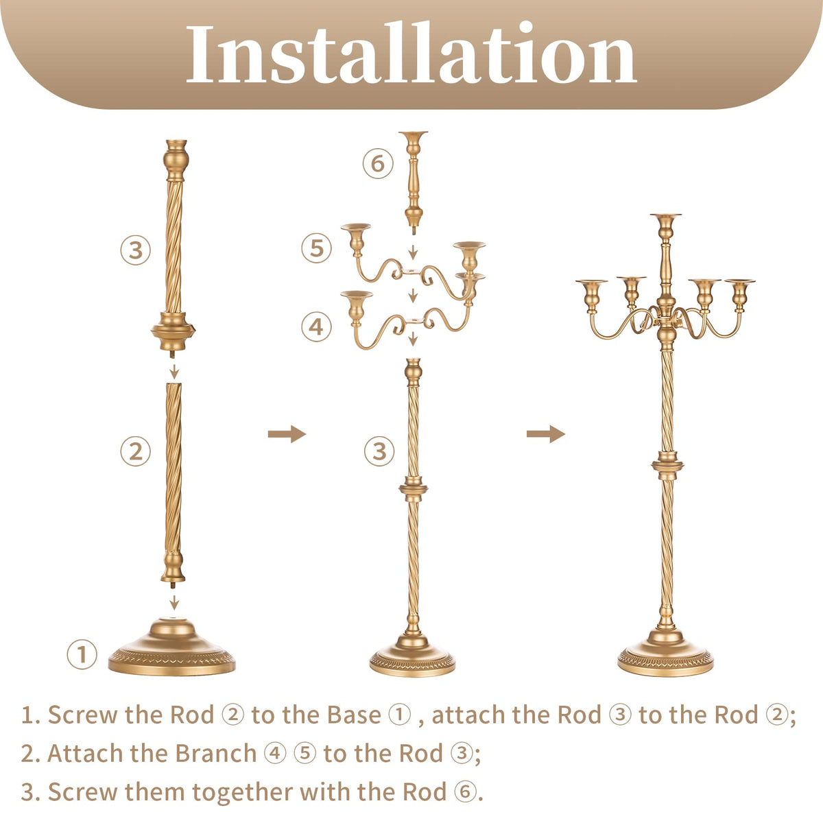 Sziqiqi Gold Floor Candelabra Candle Holder for Centerpiece - Tall 5 Arm Candlesticks Holders Metal Taper Candle Holder for Table Floral Centerpieces for Wedding Party Banquet