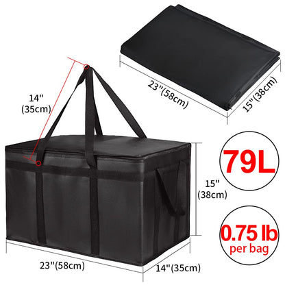 CIVJET Insulated Food Delivery Bag, XXXL Insulated Reusable Grocery Cooler/Hot Bags, Tote Bag for Shopping/Travel, Catering Bag 22x14x13, Black, 3-Pack
