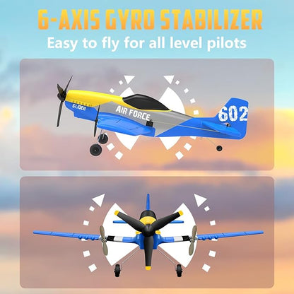 HAWK'S WORK 3 Channel RC Plane P-51D Mustang Remote Control Airplane Ready to Fly 2.4GHz 6-axis Gyro Stabilizer Easy to Fly for Kids &amp Beginners