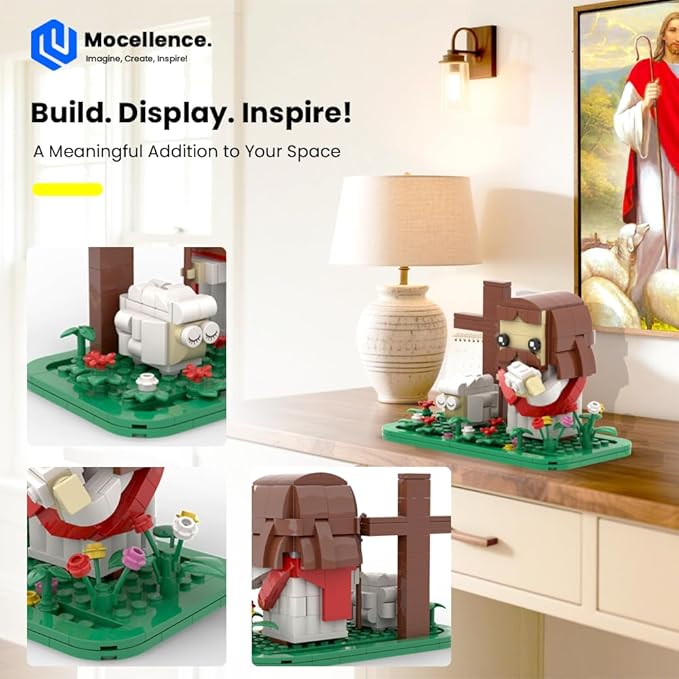 Jesus Building Set Christmas Building Kit The Good Shepherd Little Jesus Figures with Sheep and Cross Easter and Nativity Building Set Christian Gift for for Adults and Kids Ages 6 and Up