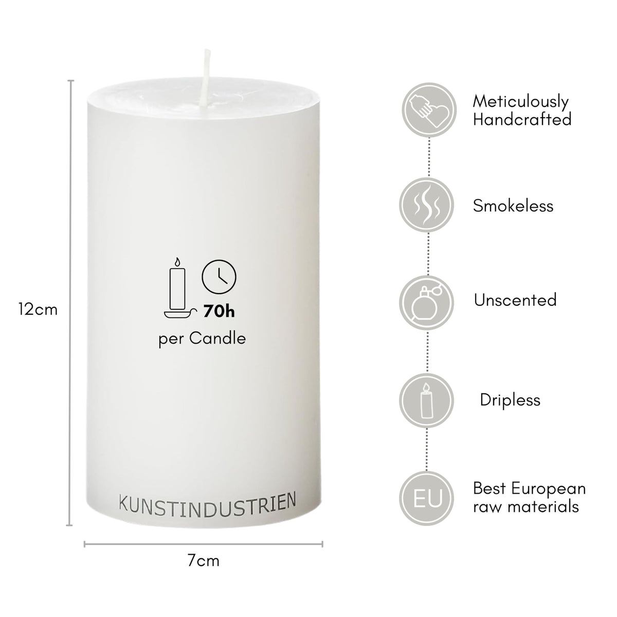 White Pillar Candles, Handmade in Europe, 4 Pack – RSPO Certified, Dripless & Smokeless Velas, Long Burning Candles 70 Hours per Large Candle, Unscented Candle Set (4 pcs, Ø 2.8 in x H 4.7 in, White)