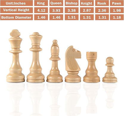 AMEROUS Chess Pieces Only Wooden Hand Carved Tournament Chessmen with 4.12 Inches King 2 Storage Bags for Chess Board Game Replacement of Missing Pieces