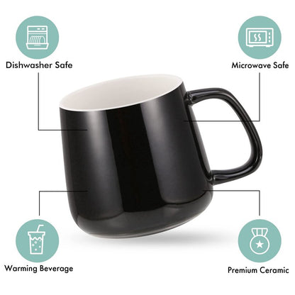 VOBAGA Coffee Cup with Lid and Flat-Bottom, 13 oz Tea Mug for Daily Use Warming Coffee&Tea (Black)