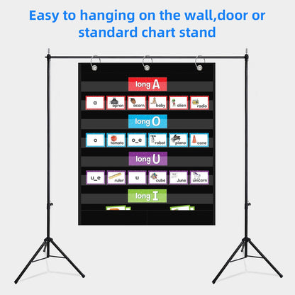 ANCOMEDO 7+2 Pockets Standard Pocket Chart, Clear 7 Pockets Words Chart with 2 Extra Storage Pocket for Classroom Home Office Use,Large Size:33.2”x 28” Letter Cards, Word Wall and Sentence Strips.