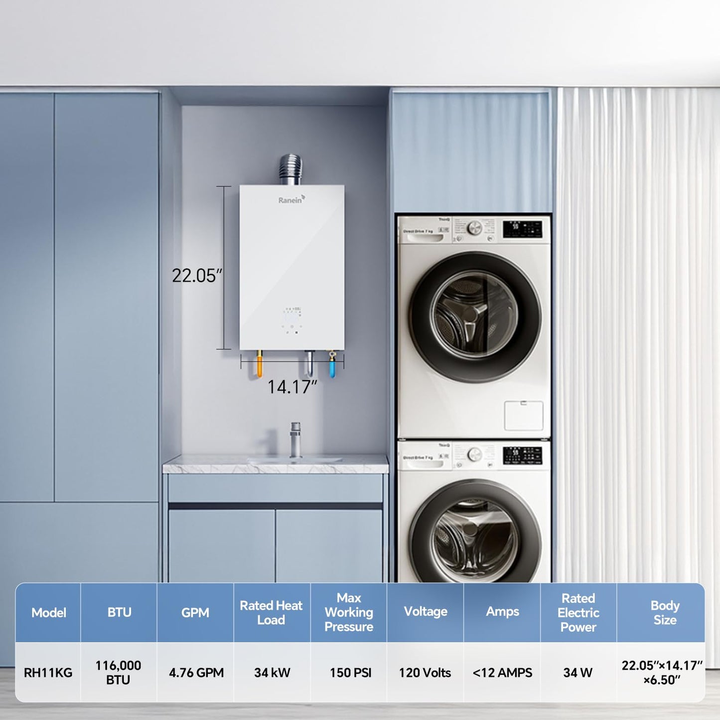 GEN II Ranein Propane Gas Tankless Water Heater, 4.76 GPM, 116,000 BTU Glass Panel Design Indoor On Demand Instant Hot Water Heater with LED Temperature Control Panel