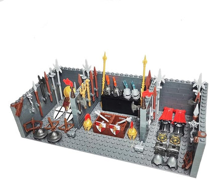 Medieval Weapon House for Middle Age Castle Knight Armor Shield Helmet Spartan Roman Warrior Arrow Spear Building Block Military Figure