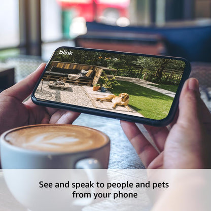 Blink Outdoor 4 – Wireless smart security camera, two-year battery life, 1080p HD day and infrared night live view, two-way talk. Sync Module Core included – 5 camera system