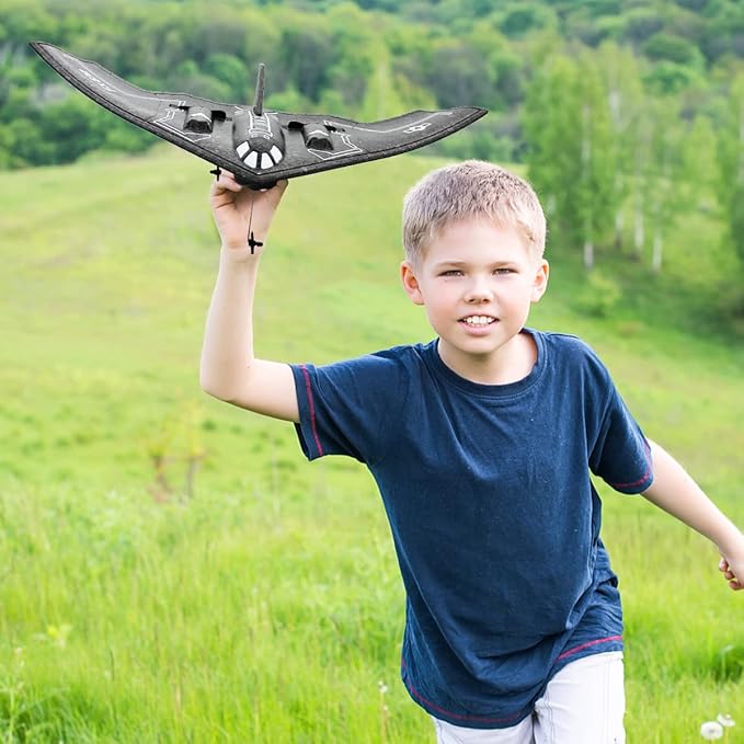 fisca RC Airplane Remote Control B-2 Spirit Stealth Bomber Plane 2.4Ghz 2CH Foam Drone Ready to Fly Aircraft Toy for Kids and Adults
