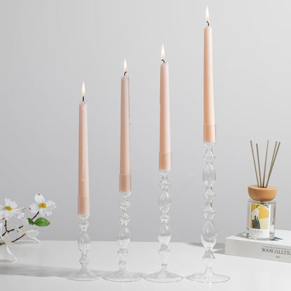 Glasseam Glass Candle Holders for Candlesticks: Clear Taper Candle Holders Set of 4 Modern Candle Stick Holder Tall Candle Holders for Table Centerpiece Wedding Party Dining Room Home Decor