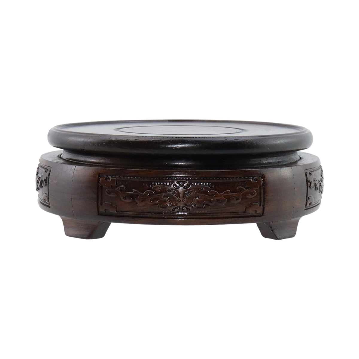 Mewutal Wooden Display Stand Base 4" x 4" Wood Carved Craft Pedestal Traditional Wooden Base Oriental Antique Display Riser Round Pedestal Stands for Vase Crystal Ball Teapot Stone Flower Pot